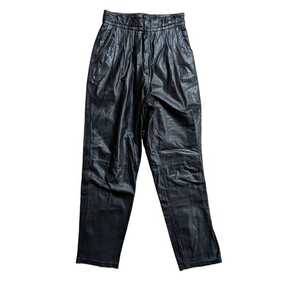 TOFFS Vintage Ultra High Waisted Black Genuine Leather Pants Size 10 M - Picture 1 of 6